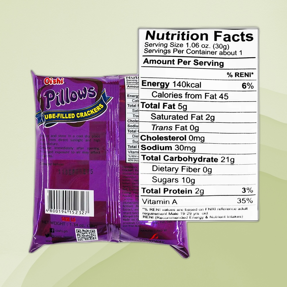 Oishi Pillows Ube Filled Crackers 38g